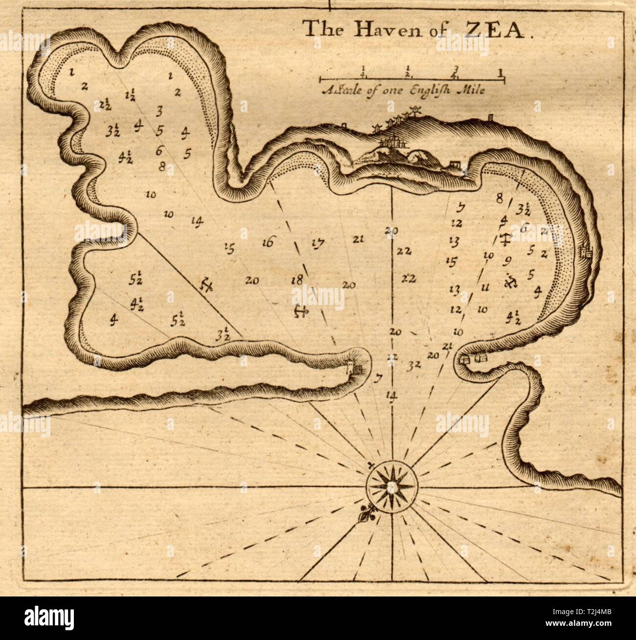 "Die Oase der Zea'. Kea Gia Tzia Hafen Griechenland. Berg & Seite Seekarte 1747 Karte Stockfoto