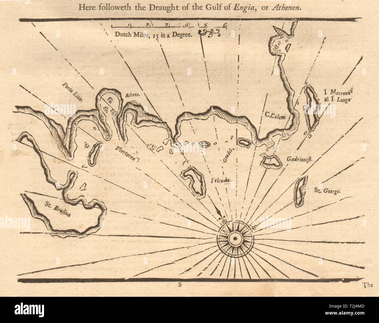"Der Golf von Engia oder Athenen'. Saronischer Golf von Ägina Berg/Seite Chart 1747 Karte Stockfoto
