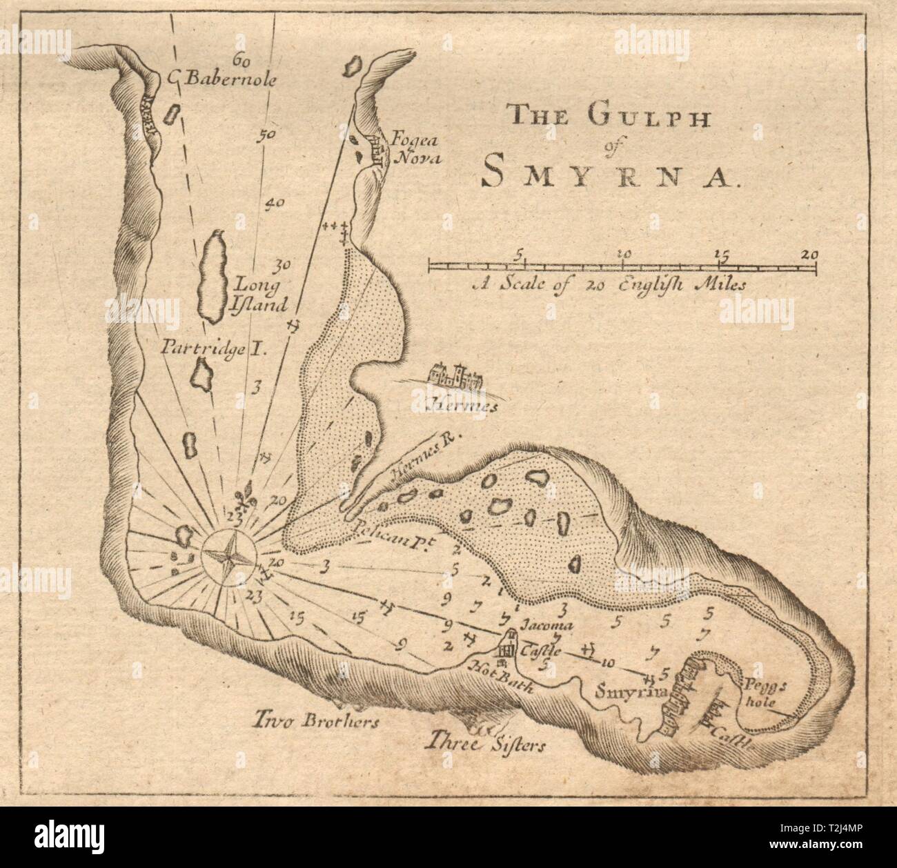 "Die Gulph von Smyrna". Golf von Izmir, Türkei. Berg & Seite Seekarte 1747 Karte Stockfoto