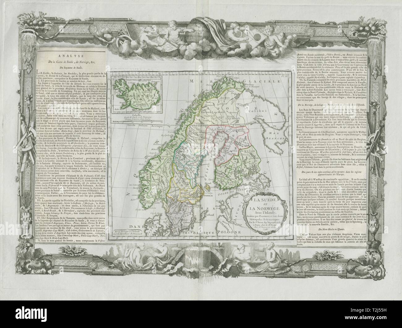 'La Suéde et la Norwége avec I'Islande". Skandinavien. DESNOS/DE LA TOUR 1771 Karte Stockfoto