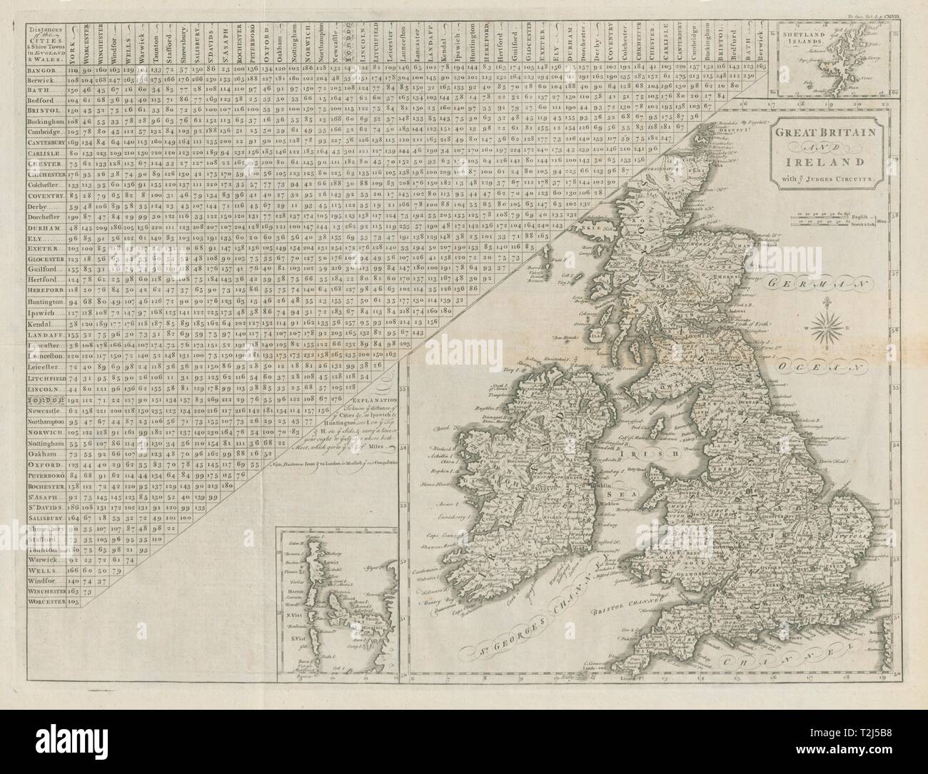 "Großbritannien und Irland mit ihr Richter Schaltungen" von John CARY alte Karte 1789 Stockfoto