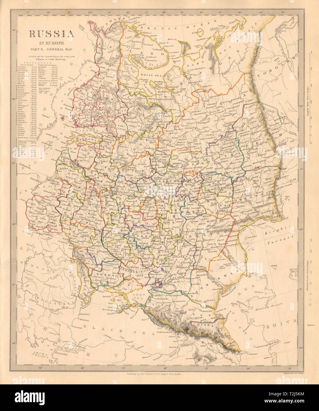 Russland. Osteuropa. Ukraine Weißrussland Baltikum Finnland Georgien. SDUK 1845 Karte Stockfoto