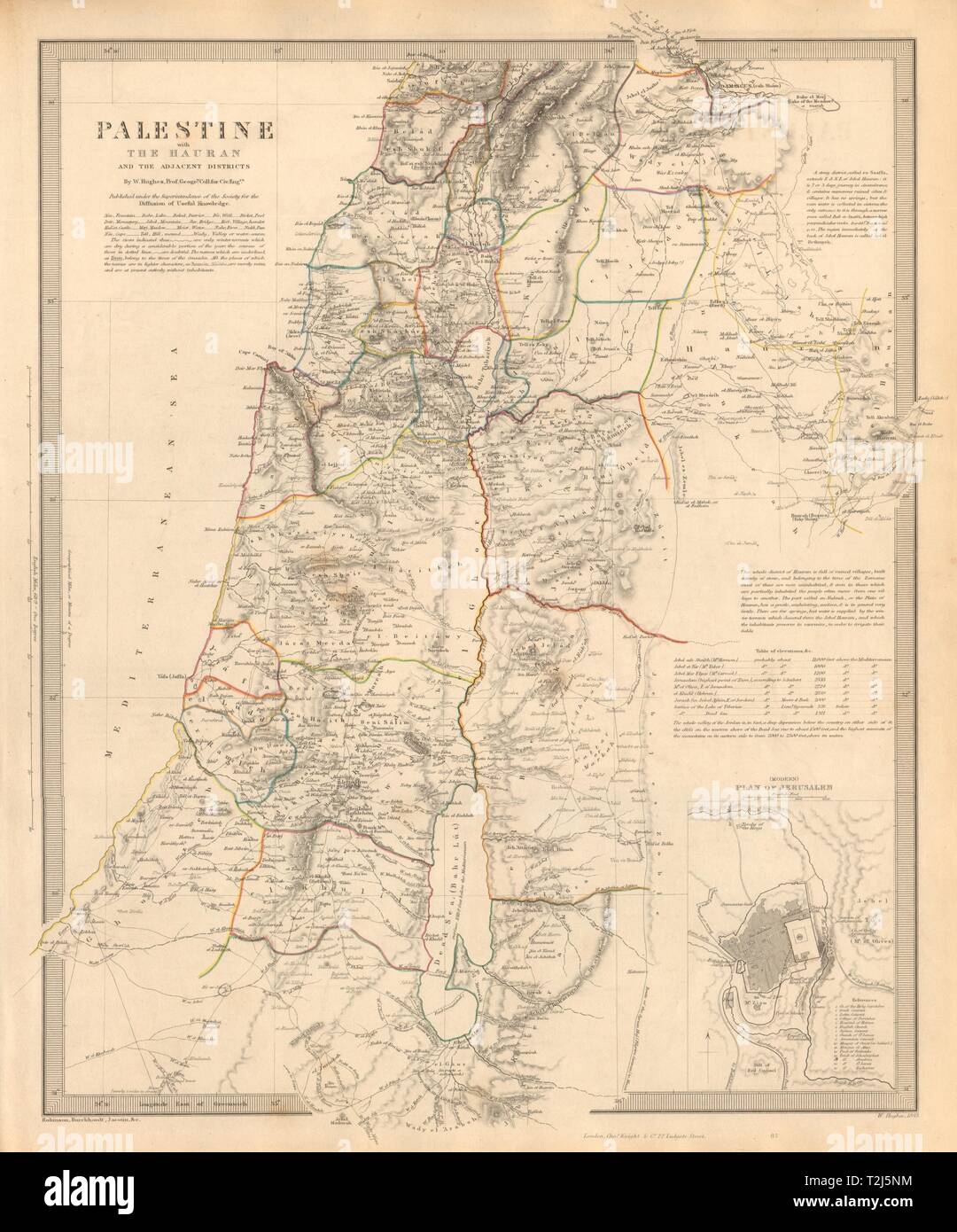 Palästina mit dem Hauran. Israel Jordanien Syrien Libanon. Jerusalem. SDUK 1846 Karte Stockfoto