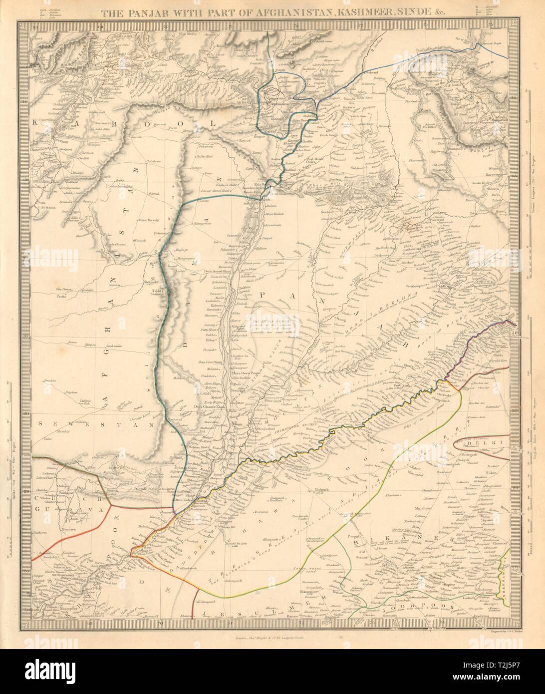 Die PANJAB. Pakistan. Punjab, Afghanistan, Kaschmir und Sinde. SDUK 1846 Karte Stockfoto