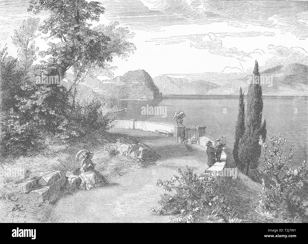 Italien. Lago di Como. Bellaggio, von Villa Giulia 1877 alten, antiken Drucken gesehen Stockfoto