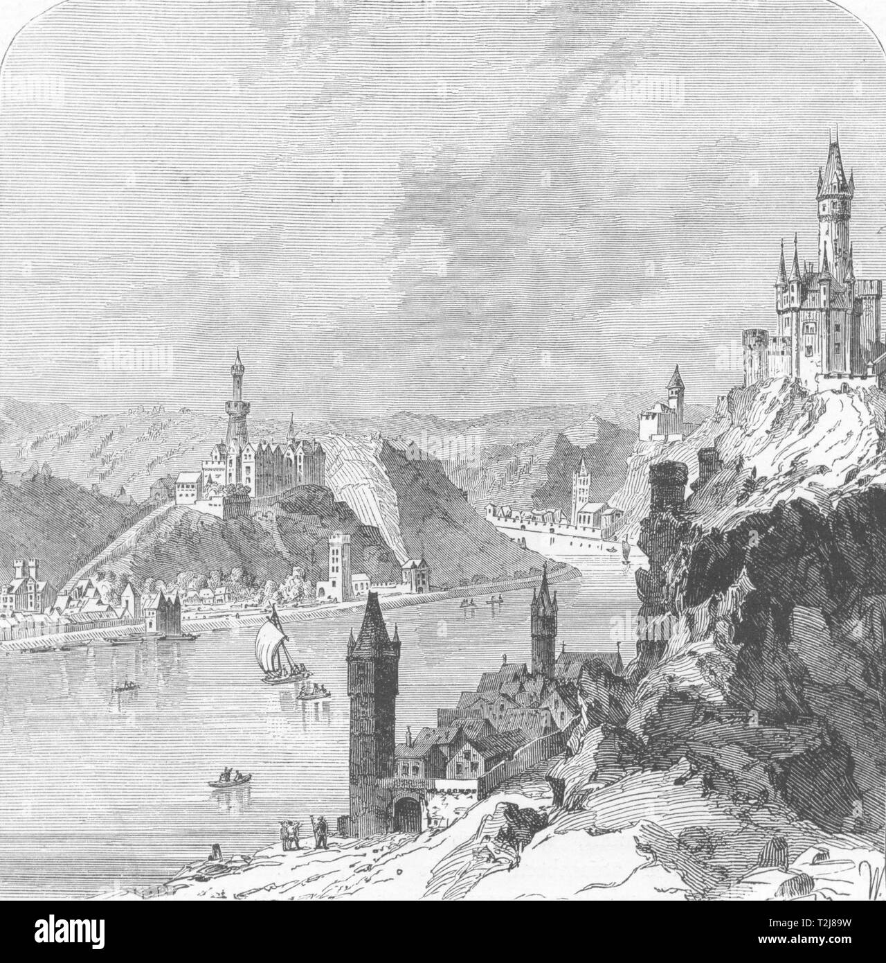 Deutschland. Schwarzwald. St. Goar und Rheinfels, 17. Jahrhundert c 1893 alte Drucken Stockfoto