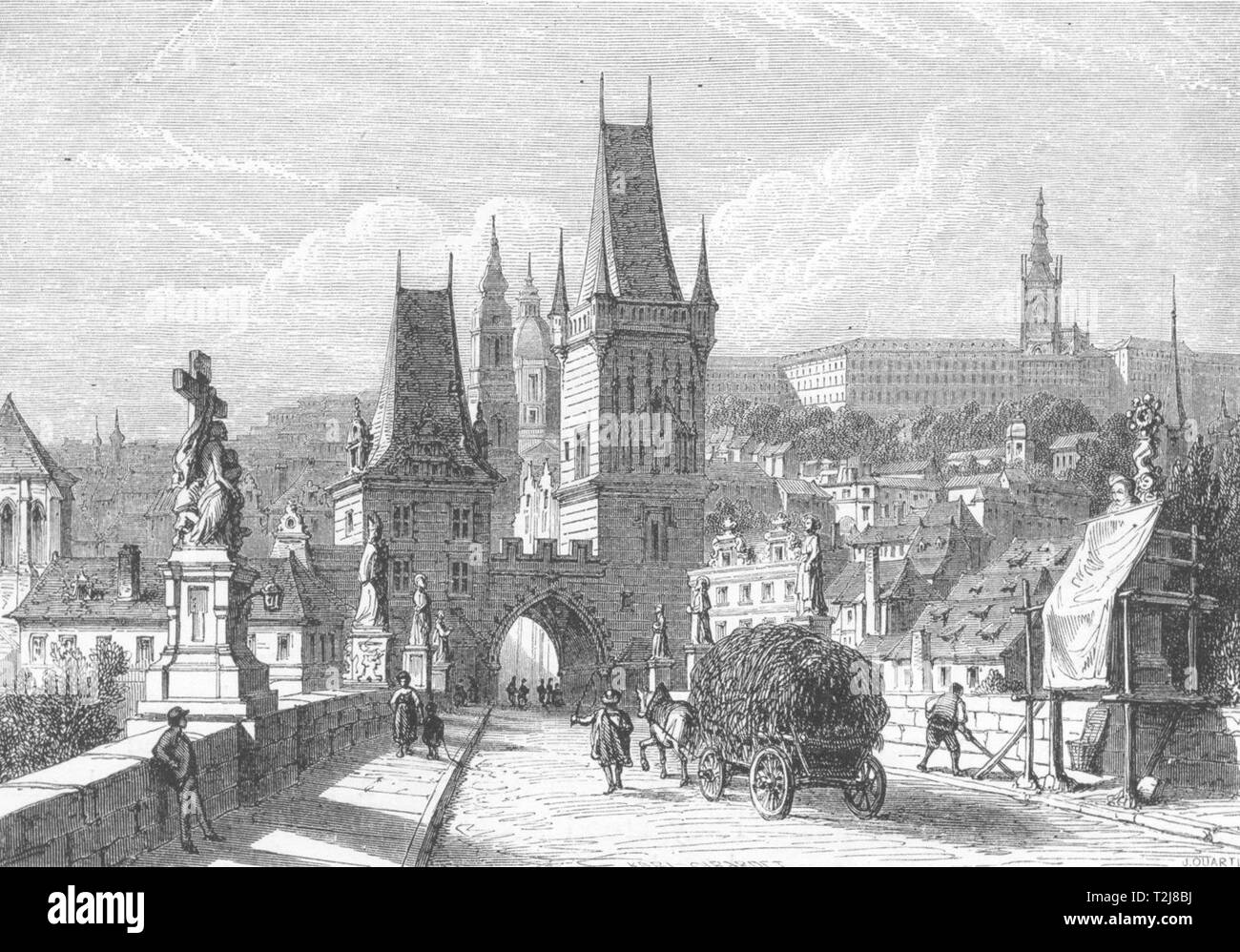 Der TSCHECHISCHEN REPUBLIK. Blick von der Carlsbrucke, Prag c 1893 alten, antiken Drucken Stockfoto