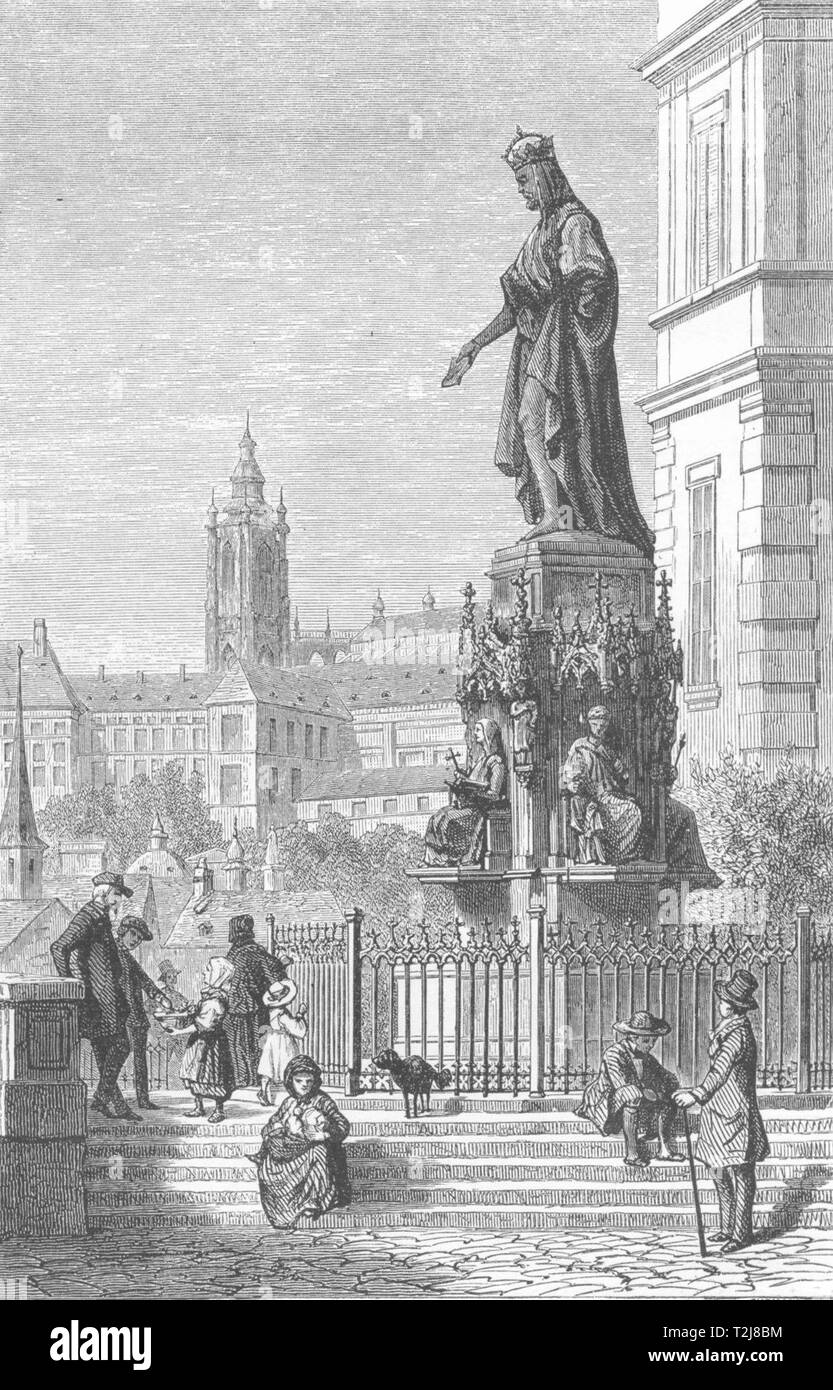 Der TSCHECHISCHEN REPUBLIK. Prag. Statue von Karl IV. c 1893 alte antike Bild drucken Stockfoto