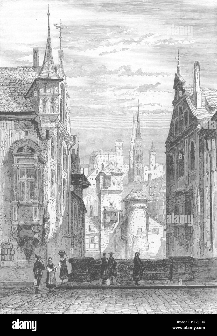 Deutschland. Nürnberg, mit der Kirche St. Sebald und der Burg c 1893 alte Drucken Stockfoto