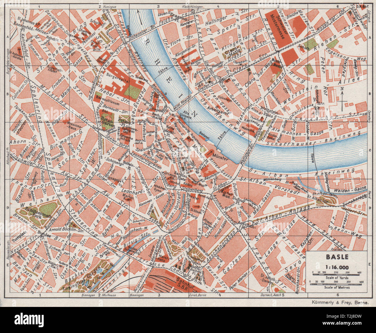BASEL BASEL. Vintage Town City Karte planen. Schweiz 1948 alte Vintage Stockfoto