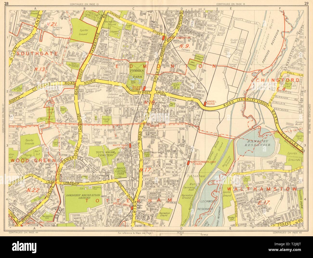 TOTTENHAM EDMONTON Walthamstow Wood Green Bruce Grove. Geographen "A-Z" 1948 Karte Stockfoto