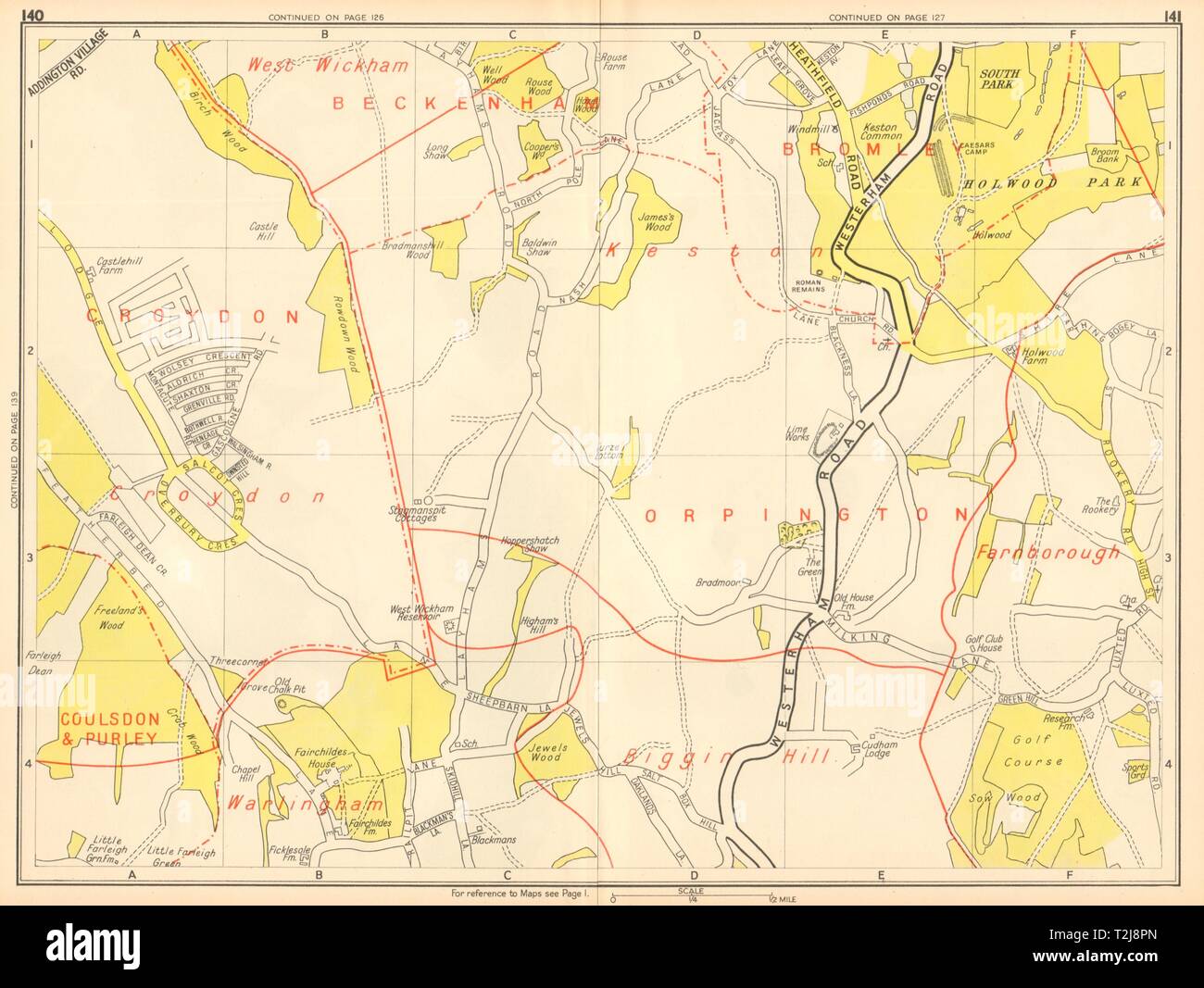 Neue ADDINGTON Biggin Hill Holwood Park Farnborough. Geographen "A-Z" 1948 Karte Stockfoto