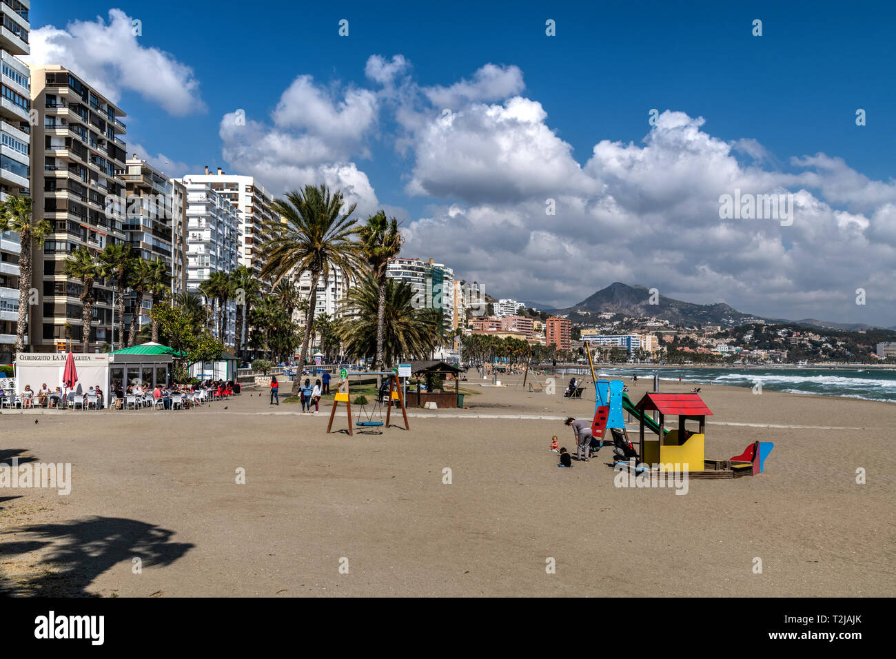 Playa La Malagueta, Malaga, Andalusien, Spanien Stockfoto