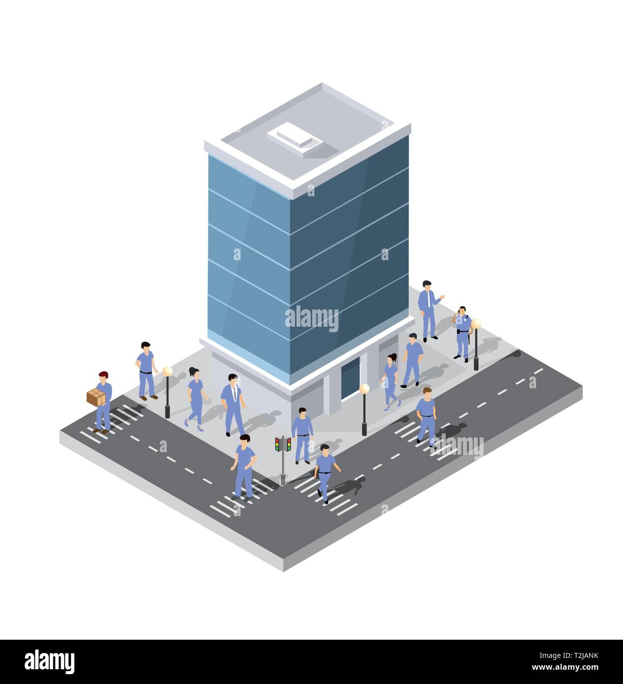 Menschen zu Fuß rund um die Stadt Geschäftsmann Geschäftsmann Isometrische Projektion Stock Vektor