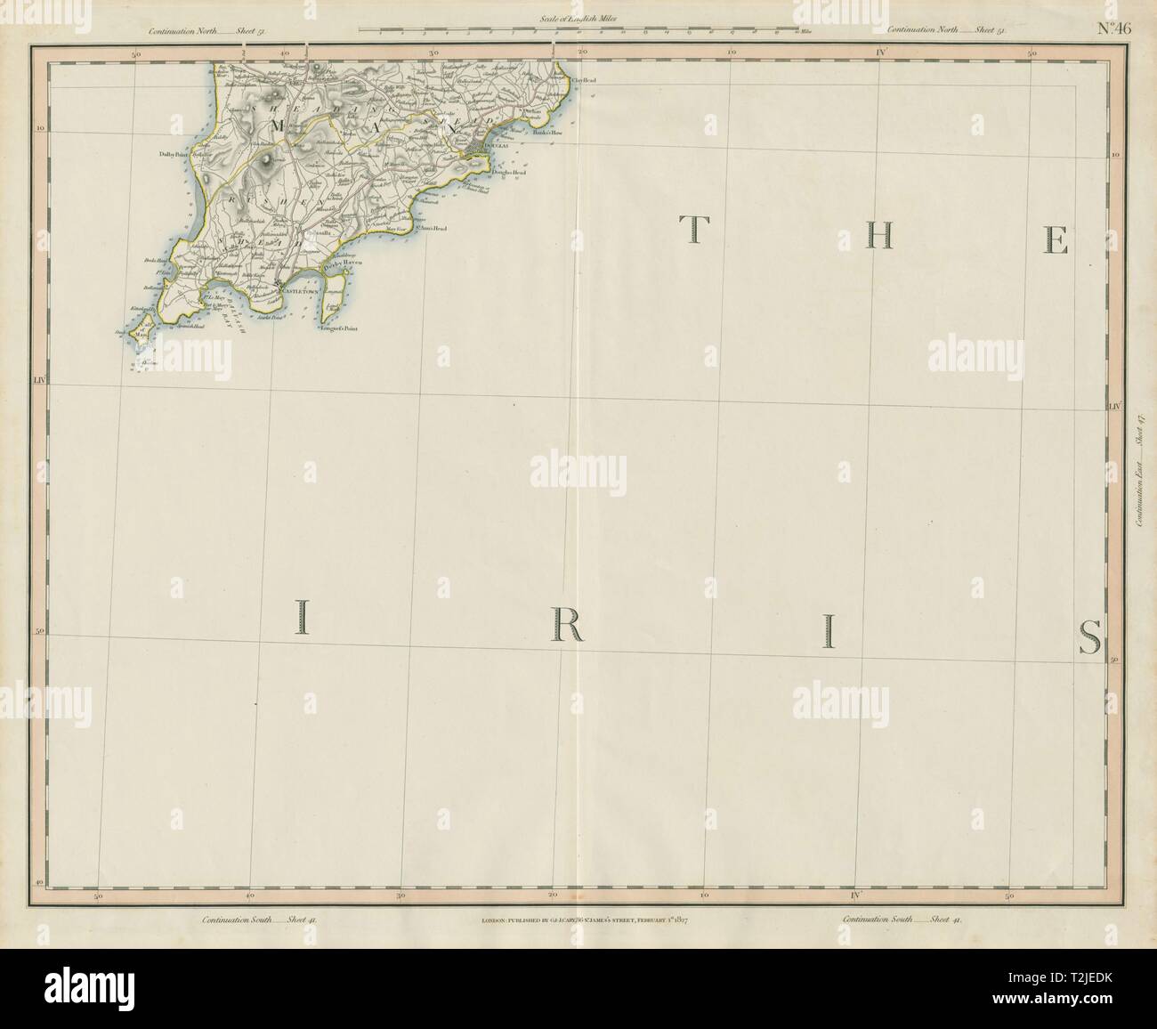 Im südlichen Teil der Insel Man und der Irischen See. George & John Cary 1832 alte Karte Stockfoto