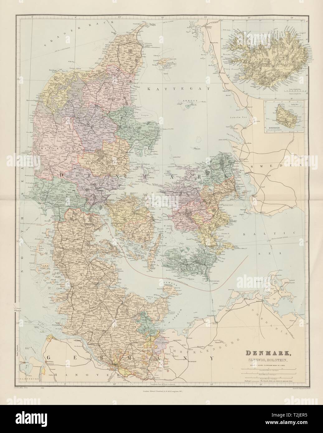 Danemark Schleswig Und Holstein Island Bornholm Gross 66 X 52 Cm Stanford 1904 Karte Stockfotografie Alamy