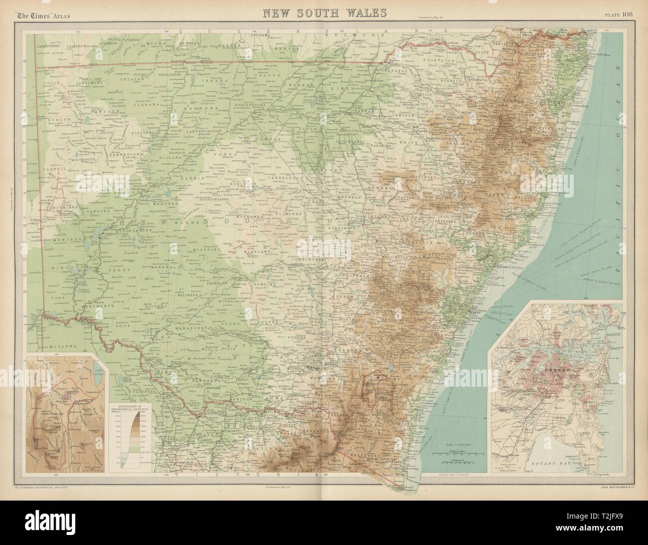 New South Wales. Entlastung der Eisenbahn. Sydney. Commonwealth Territory. Mal 1922 Karte Stockfoto