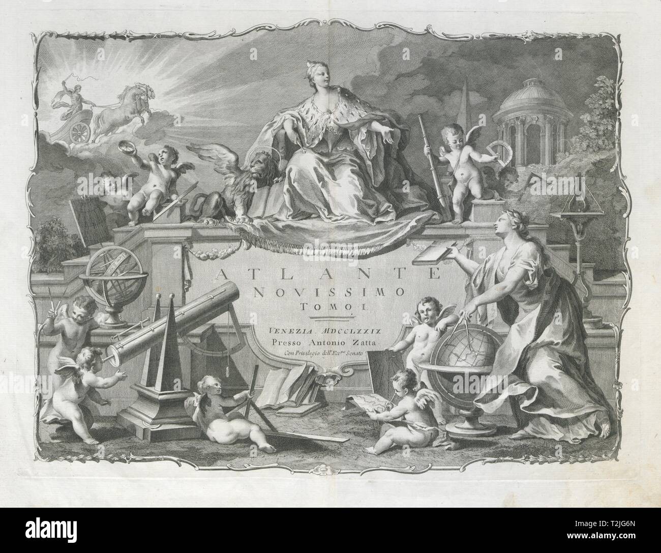 Dekorative frontispiz Antonio Zatta des Atlante Novissimo. Tomo I 1779 Stockfoto