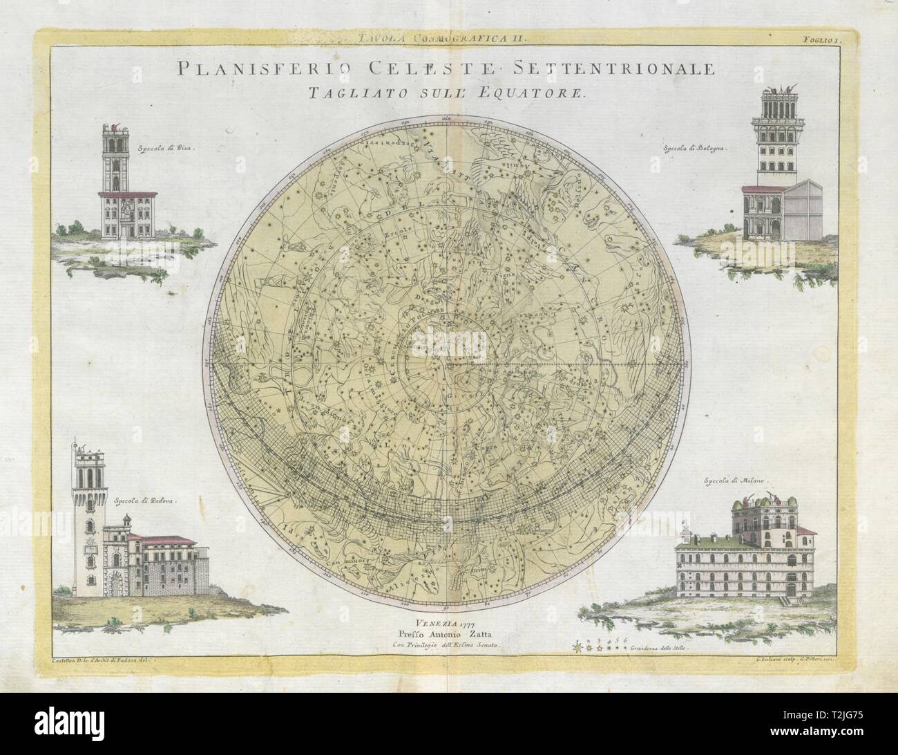 Planisferio Celeste Settentrionale. Der nördlichen Hemisphäre celestial ZATTA 1779 Karte Stockfoto