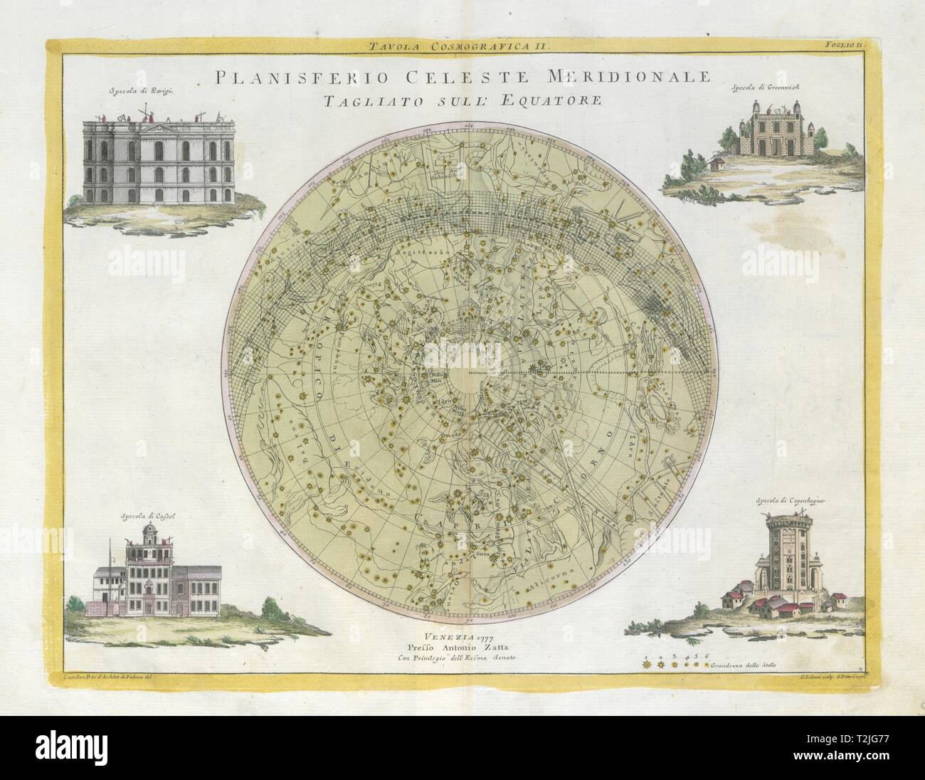 "Planisferio Celeste La Meridionale…' der südlichen Hemisphäre Astro. ZATTA 1779 Karte Stockfoto
