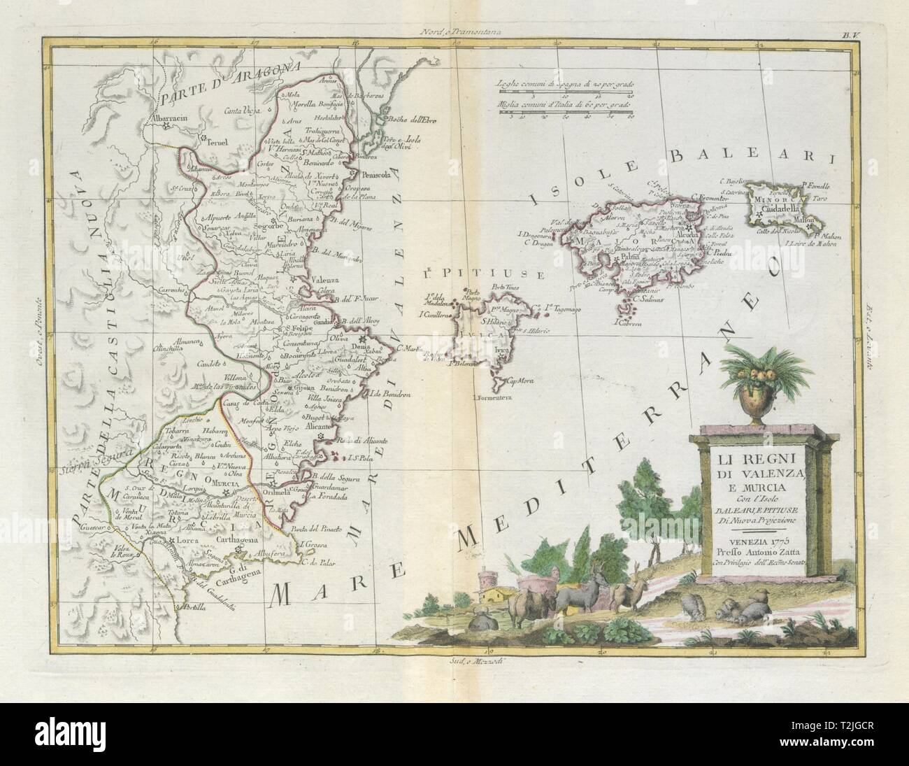 'Li Regni di Valenza, e Murcia…' Valencia und den Balearen. ZATTA 1779 Karte Stockfoto