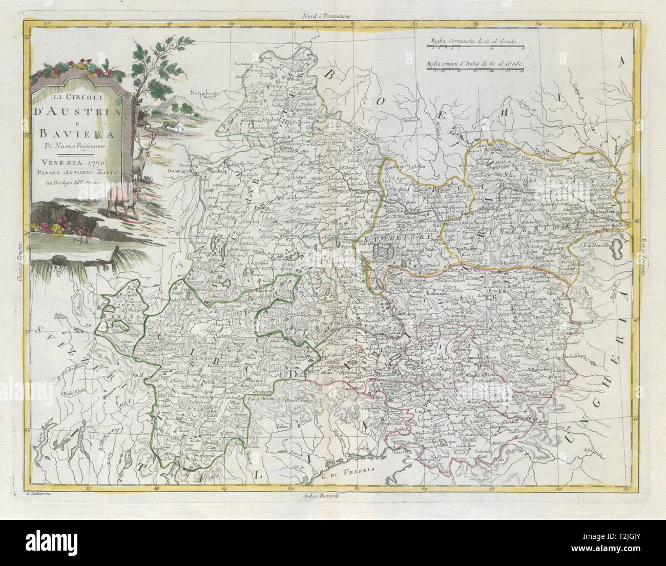 "Circoli d'Austria e Baviera". Österreich Bayern Slowenien Südtirol. ZATTA 1783 Karte Stockfoto