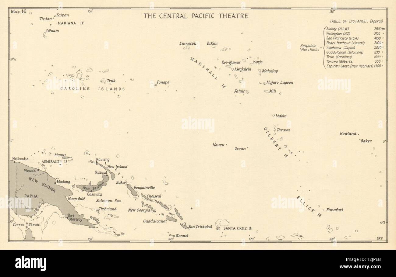 Central Pacific Theater 1943 WW2 Marshall Caroline Marianen Karte 1954 Stockfoto