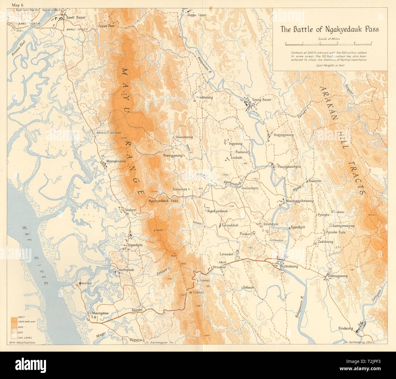 Schlacht von Admin Box/Ngakyedauk/Sinzweya Feb 1944 WW2 Burma Campaign map 1961 Stockfoto