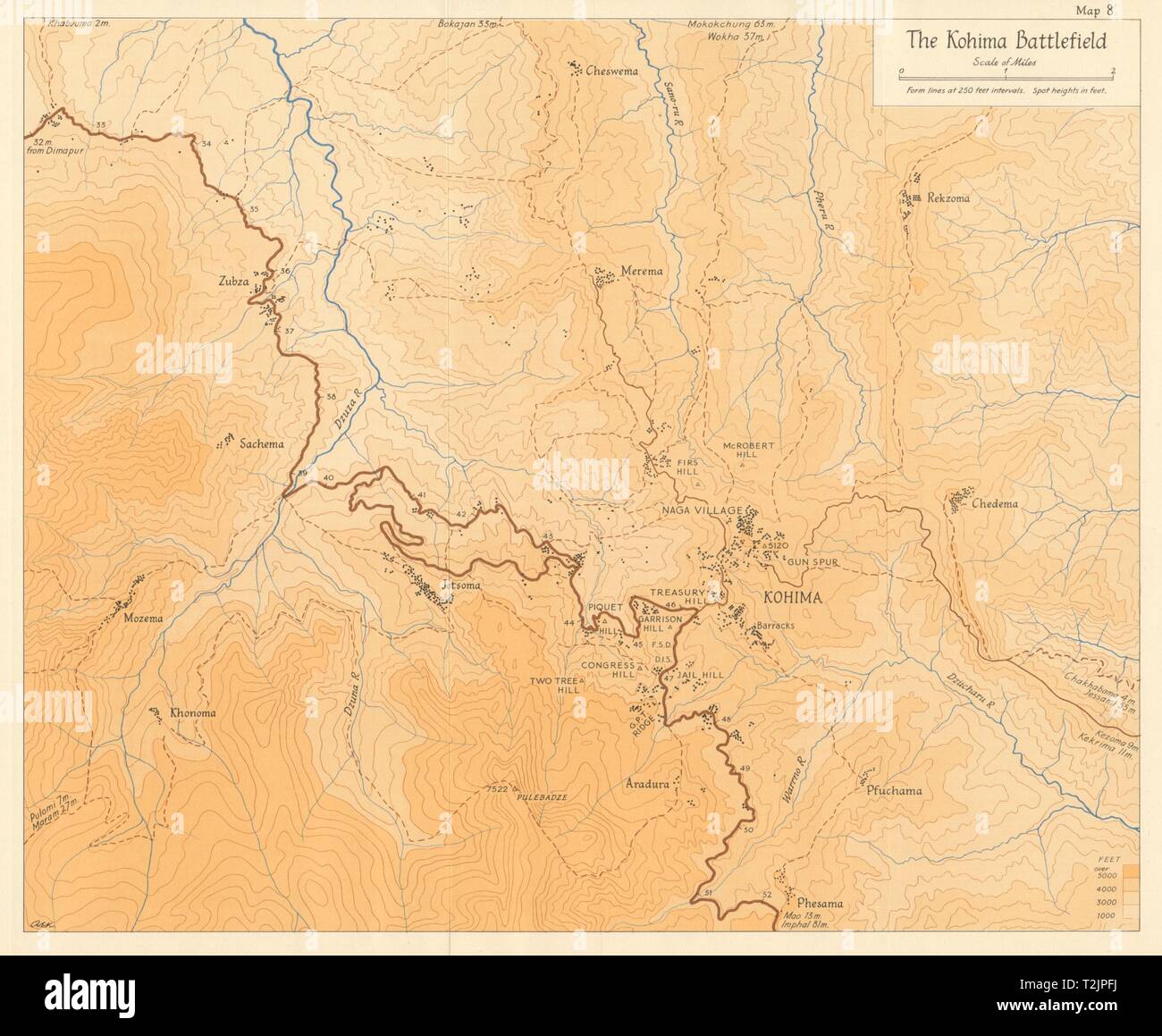 Kohima Battlefield 1944. Burma Campaign. Weltkrieg 2. Nagaland, Indien 1961 Karte Stockfoto