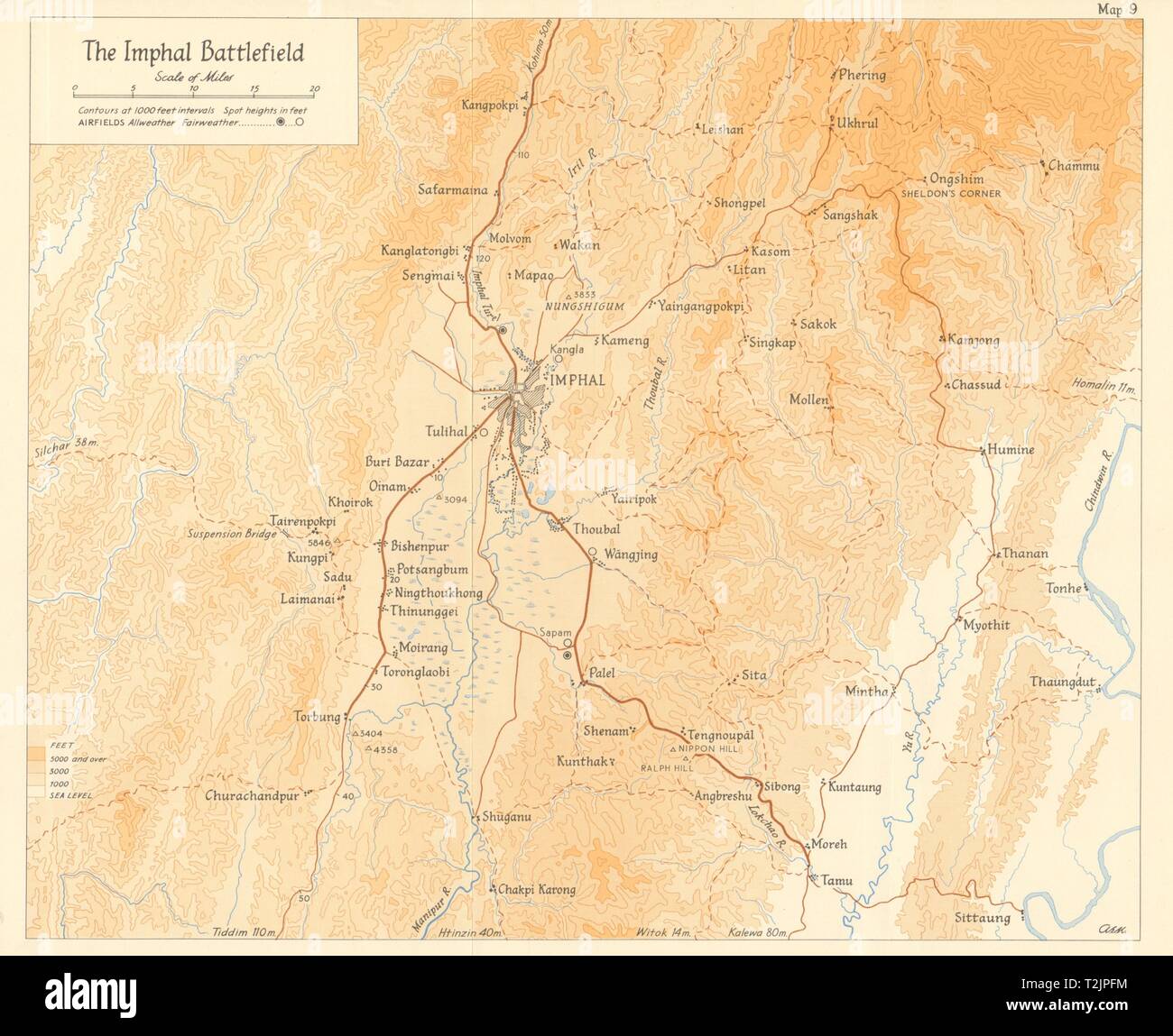 Burma Campaign. Imphal Battlefield 1944. Weltkrieg 2. Manipur, Indien 1961 Karte Stockfoto
