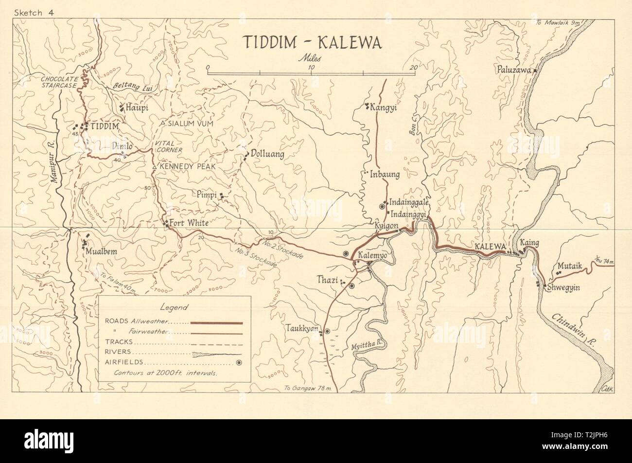 Burma Campaign. Tiddim-Kalewa. Schlacht von Kanton/Mandalay Dez 1944 WW2 1965 Karte Stockfoto