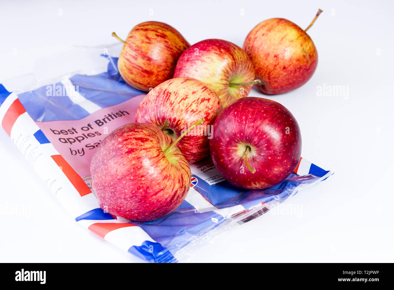 Britische Cameo Äpfel auf weißem Hintergrund Stockfoto