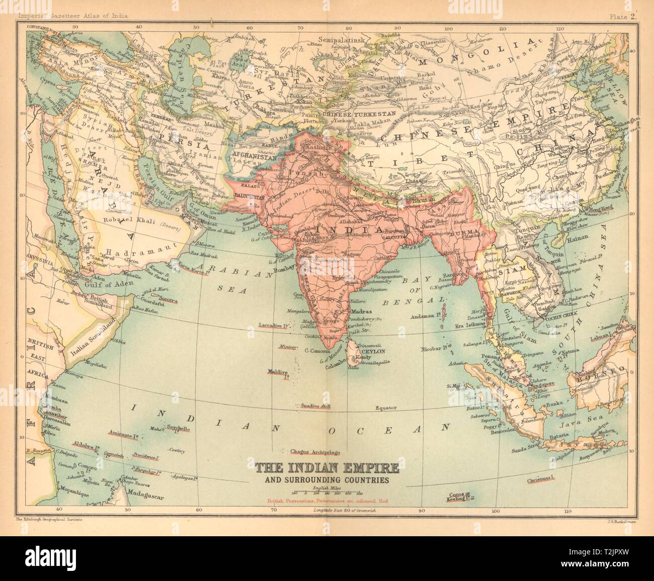 In Südasien. Britisch Indien inc Birma Pakistan Bangladesch 1909 alte antike Karte Stockfoto