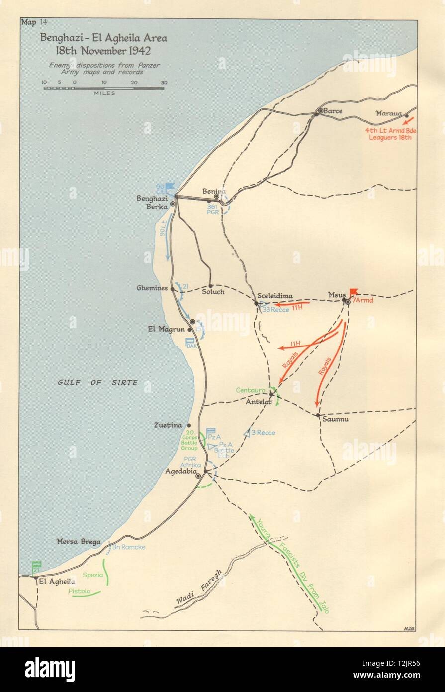 Benghazi-El Agheila Bereich. 18. Nov 1942. Libyen Nordafrika 2. Weltkrieg 1966 Karte Stockfoto