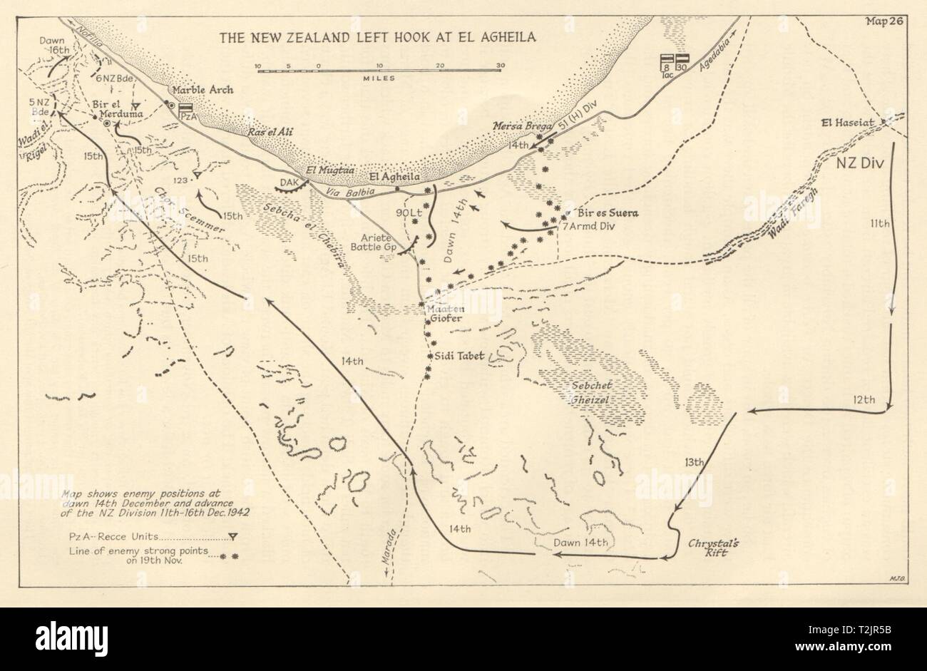 Schlacht von El Agheila. Neuseeland linken Haken 11-16 Dezember 1942. Libyen 1966 Karte Stockfoto