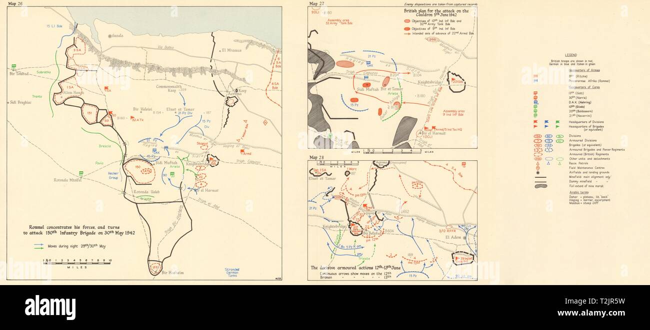 Schlacht von gazala. Mai/Juni 1942. Kessel Rommel Libyens Wüste Krieg. WW2 1960 Karte Stockfoto