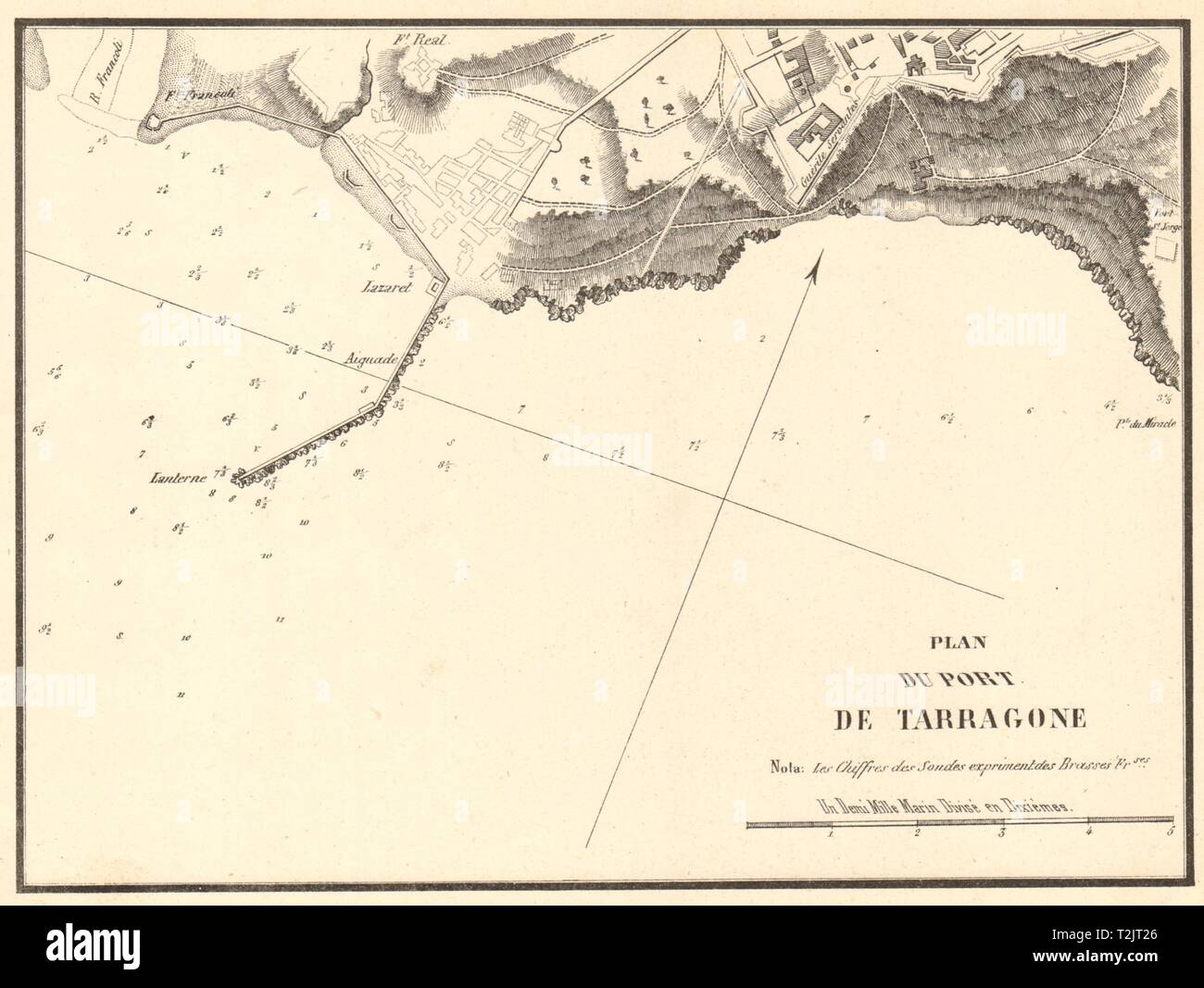 Der Hafen von Tarragona. "Plan du Port de Tarragona". Spanien. GAUTTIER 1851 Karte Stockfoto