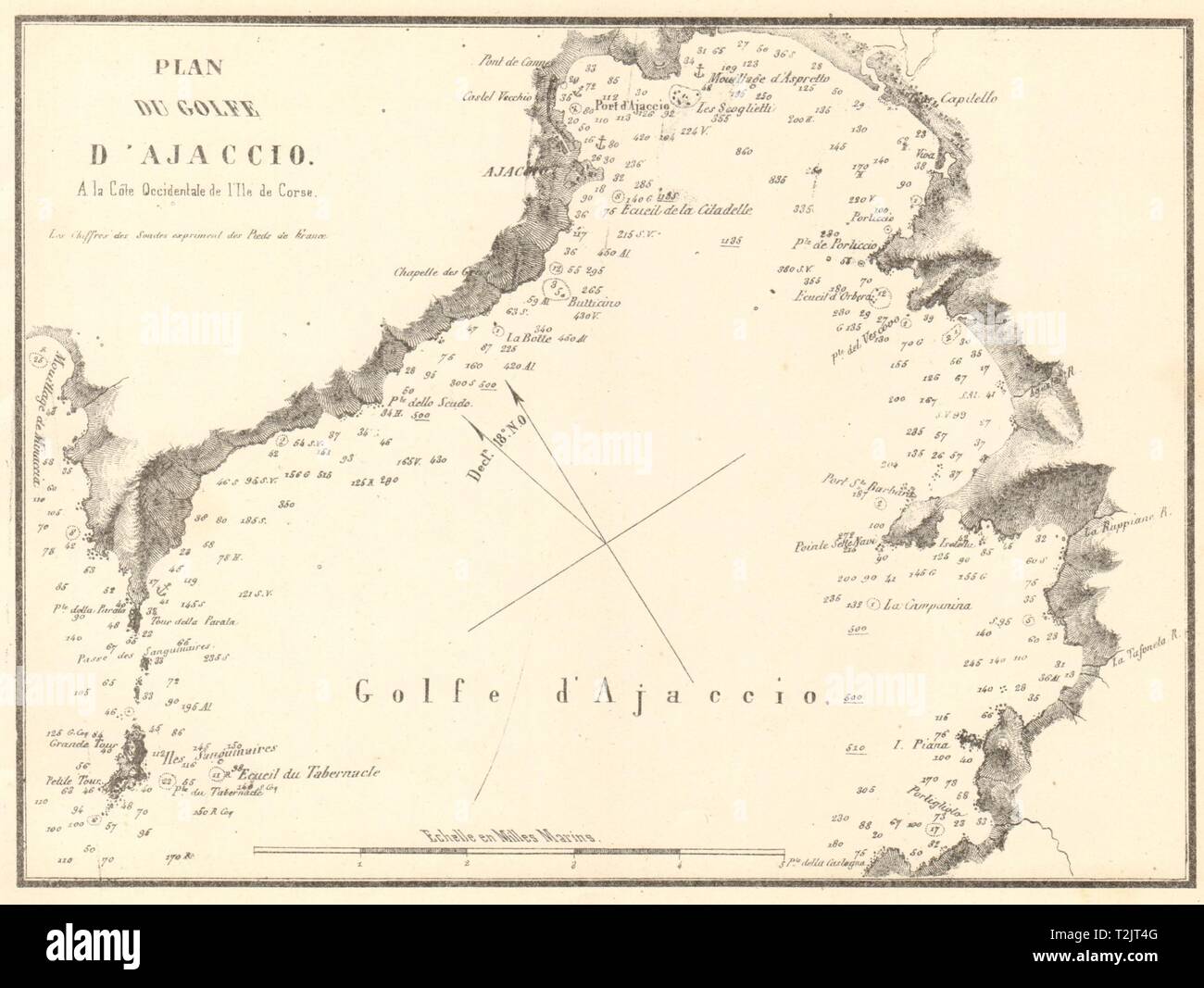 Plan du Golfe d'Ajaccio. Corse Korsika. GAUTTIER 1851 alte antike Karte