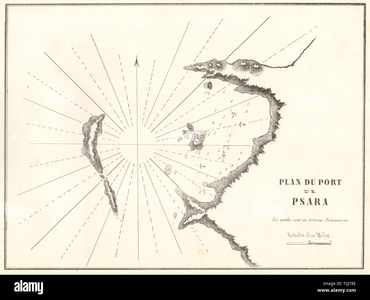 Plan du Port de Psara. Griechenland. Ägäis. GAUTTIER 1854 alte antike Karte chart Stockfoto