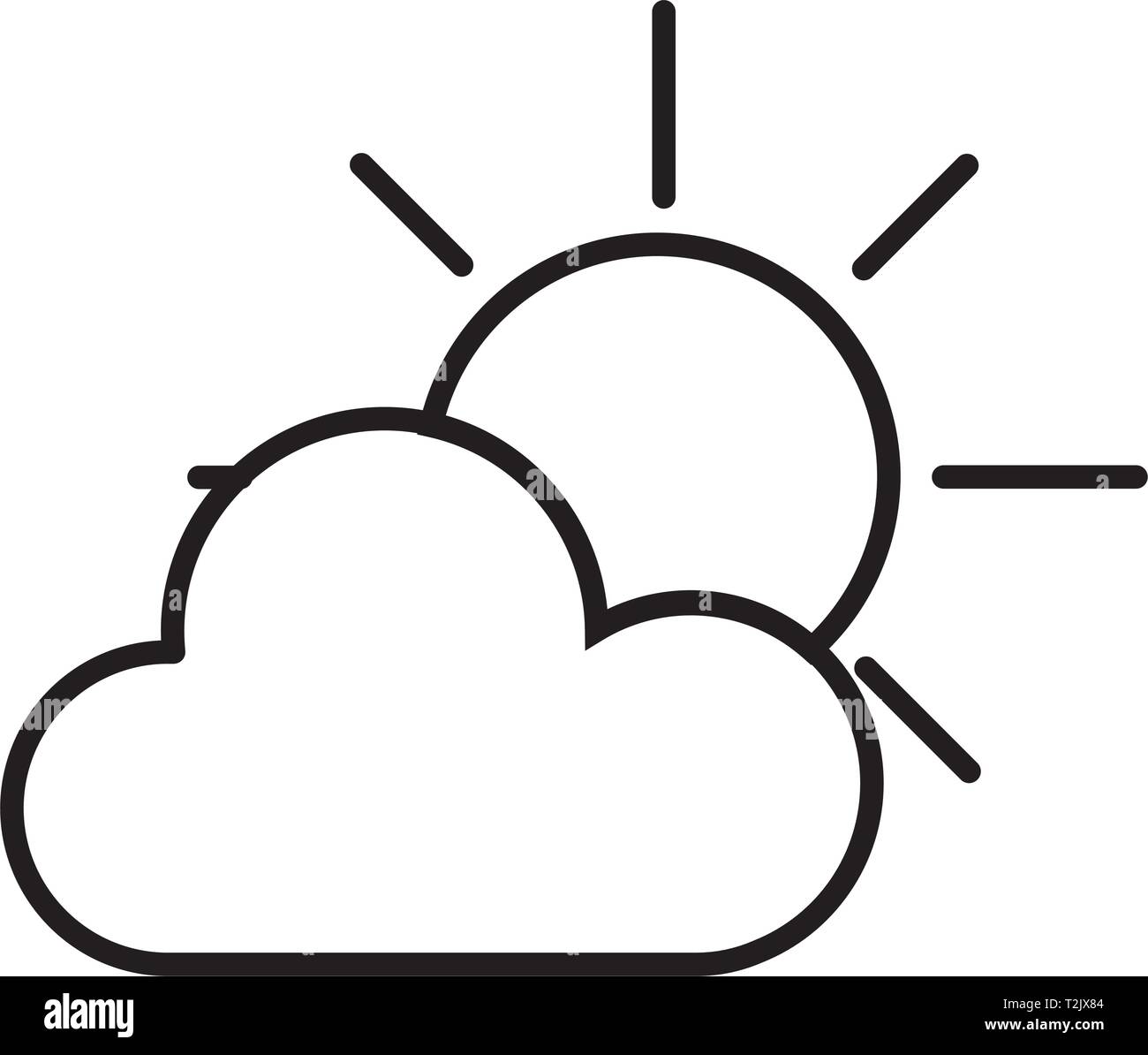 Dieser Vektor Bild zeigt eine Wolke und eine Sonne im Umriss Icon Design. Es ist auf einem weißen Hintergrund. Stock Vektor