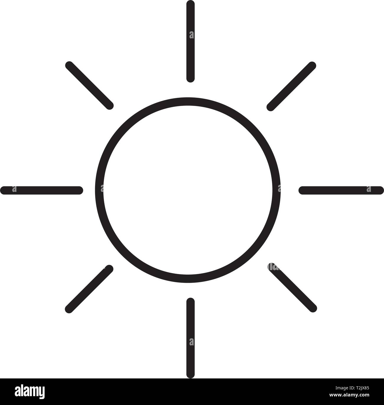 Dieser Vektor Bild zeigt eine Sonne in outline Icon Design. Es ist auf einem weißen Hintergrund. Stock Vektor