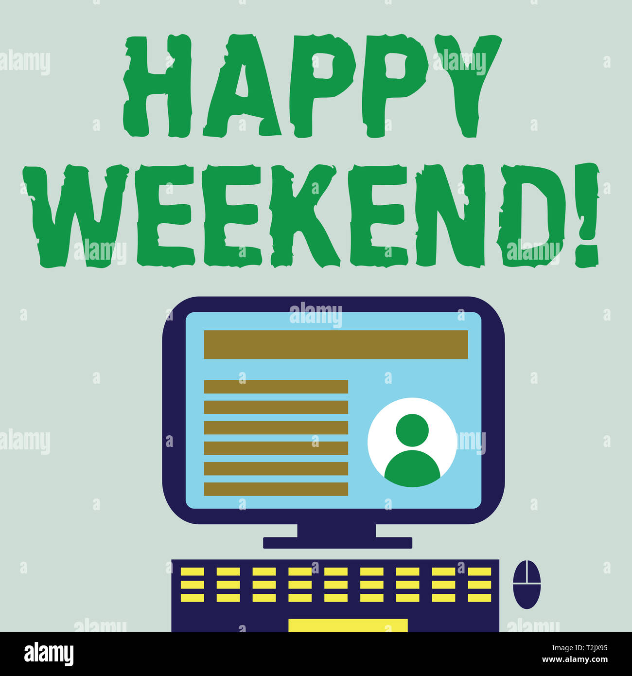 Wort schreiben Text Happy Weekend. Business foto Präsentation Gefühle Vergnügen in der Regel, weil sie etwas Schönes passiert Desktop Computer Montiert auf S Stockfoto