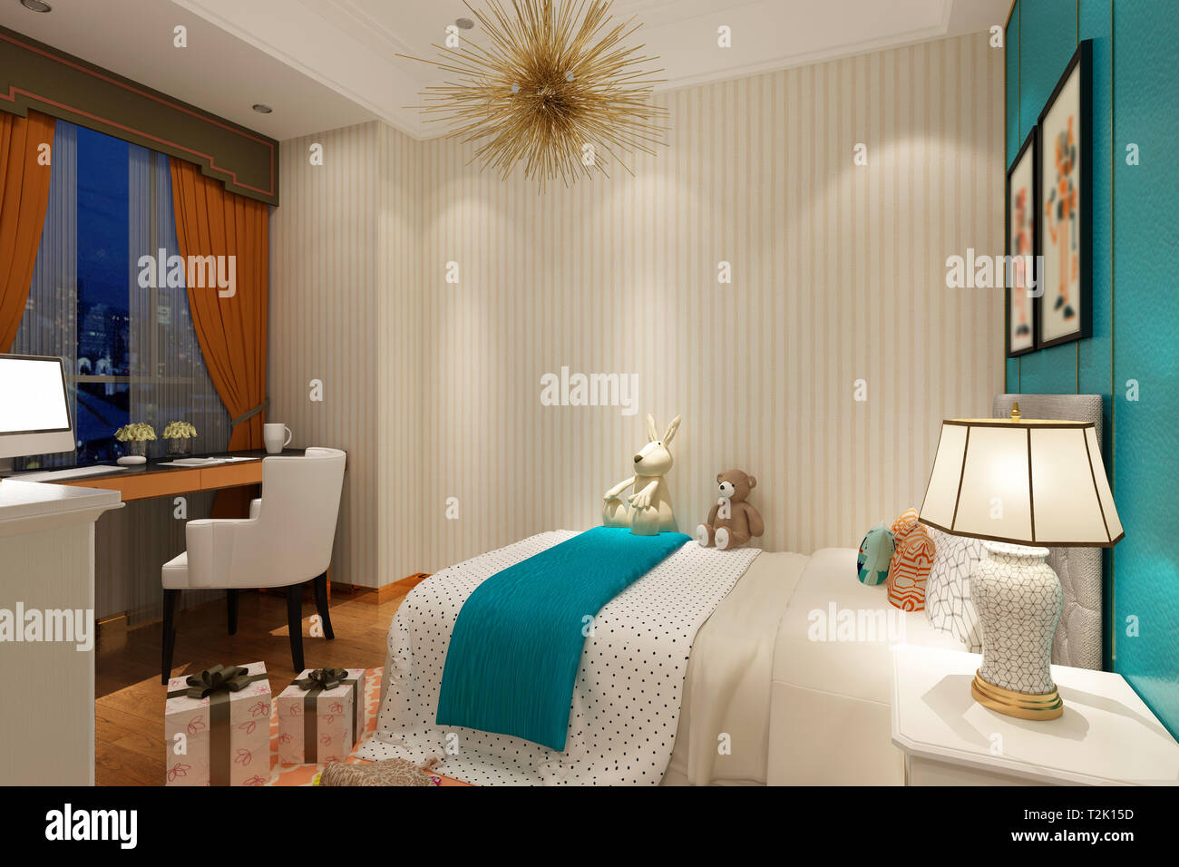 3D-Render von Hotel Zimmer Stockfoto