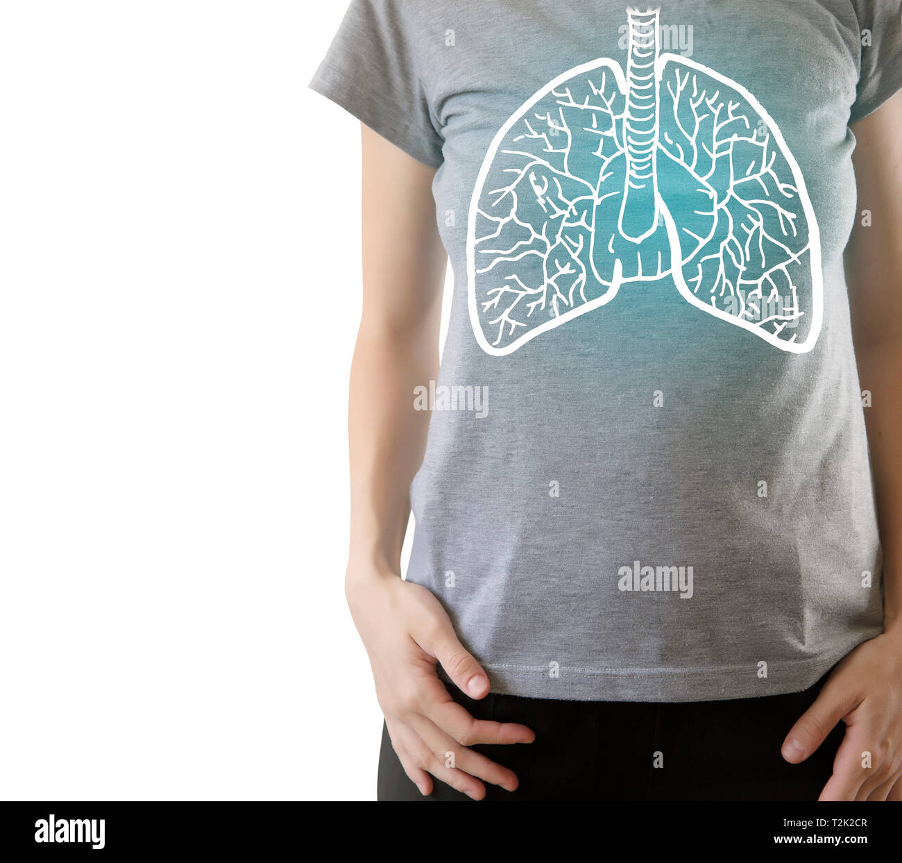 Blau markierte Gesunde Lungen auf Frau Körper Stockfoto