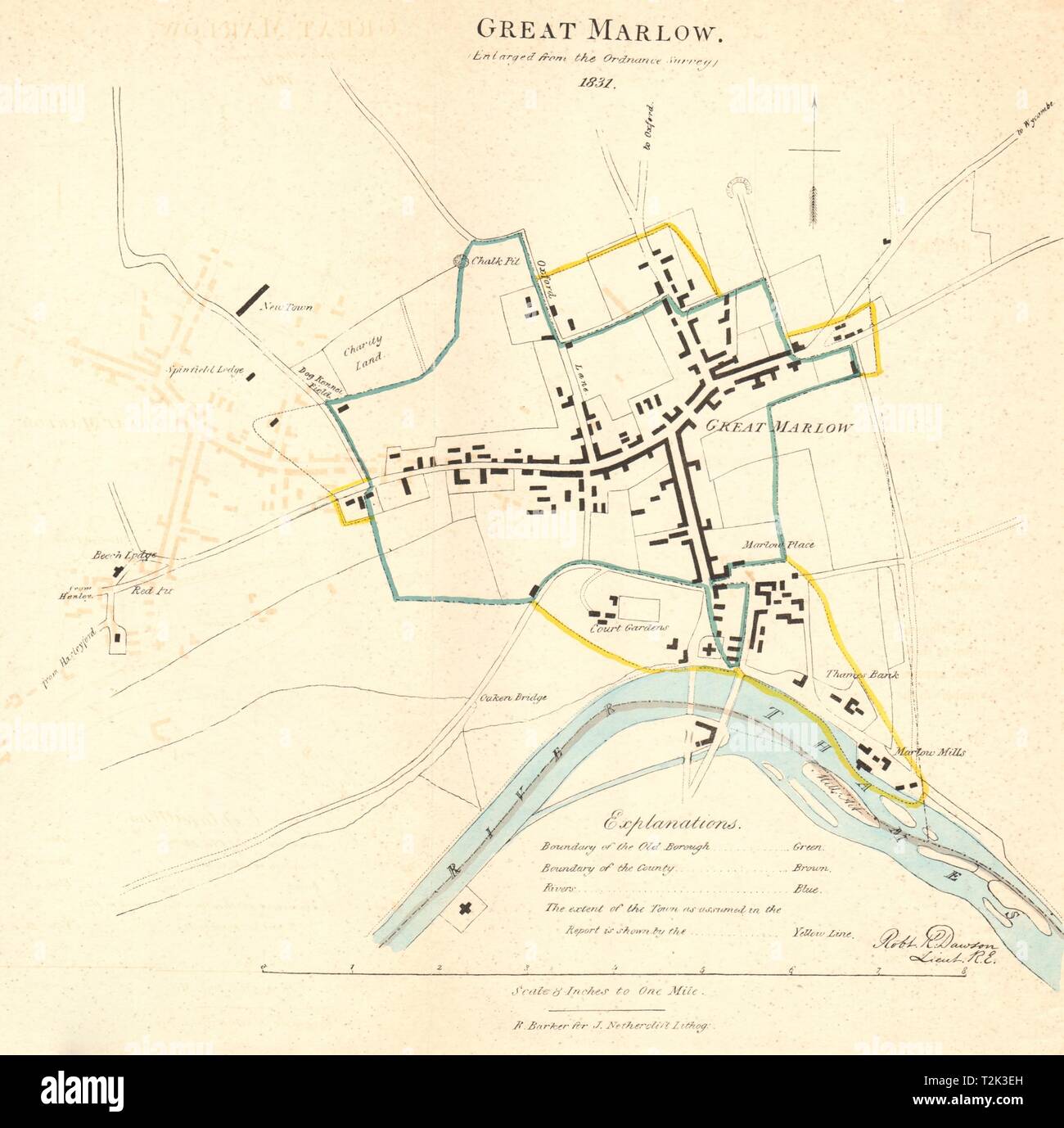 GREAT MARLOW Gemeinde/Stadt planen. REFORM ACT. Buckinghamshire. DAWSON 1832 Karte Stockfoto