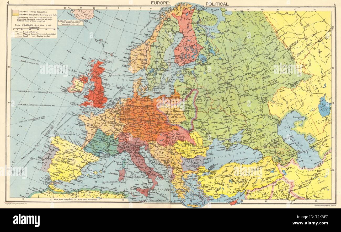 Zweiten Weltkrieg. Weltkongresses Achse besetzten Europa. Unterteilt in Polen 1942 Karte Stockfoto
