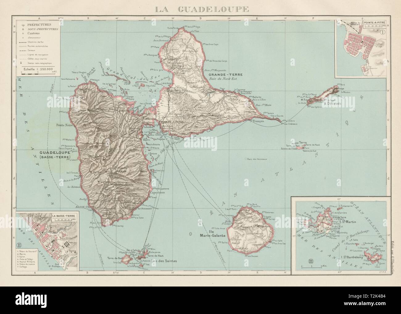 GUADELOUPE. Basse-Terre; Pointe-à-Pitre. St-Martin Saint-Barthélemy 1929 Karte Stockfoto