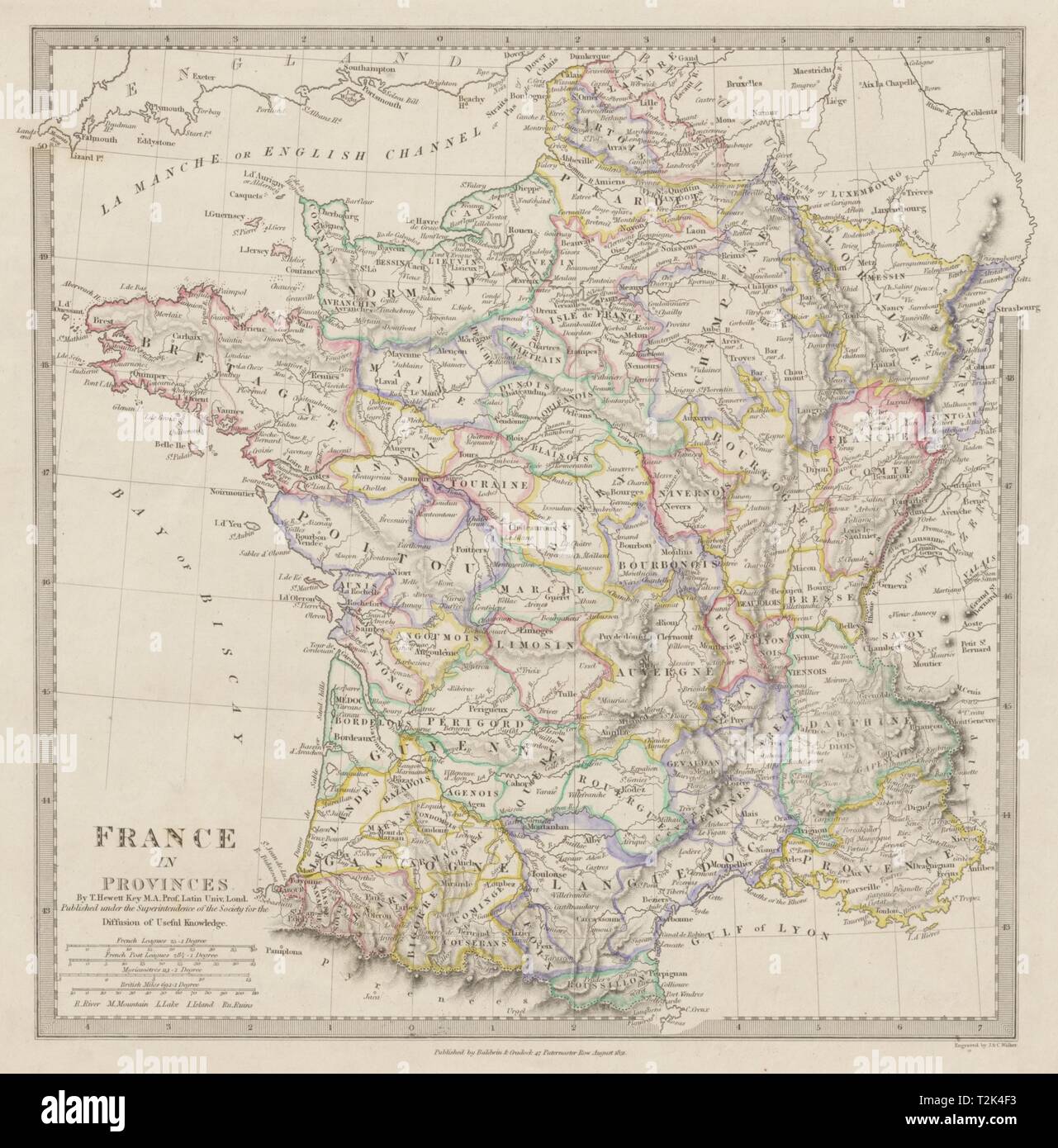 Frankreich mit vor-revolutionären Provinzen. Original hand Farbe sduk 1844 Karte Stockfoto