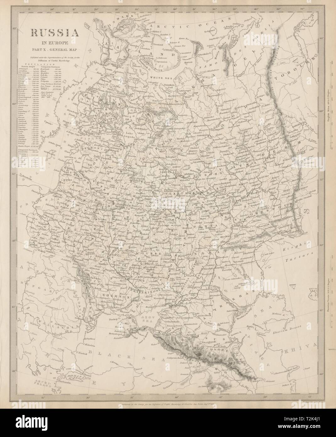 Russland. Osteuropa Ukraine Weißrussland Baltikum Finnland Georgien. SDUK 1844 Karte Stockfoto