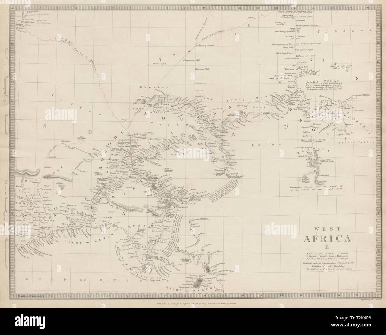 NIGERIA w/Routen frühen Entdecker". See Tschad Yariba Houssa Borgou SDUK 1844 Karte Stockfoto